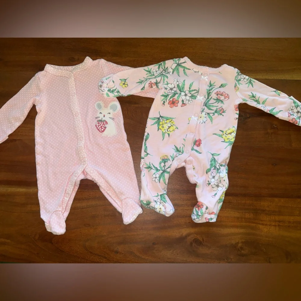 Carter's Pink Floral‎ and Polka Dot Footies bundle
